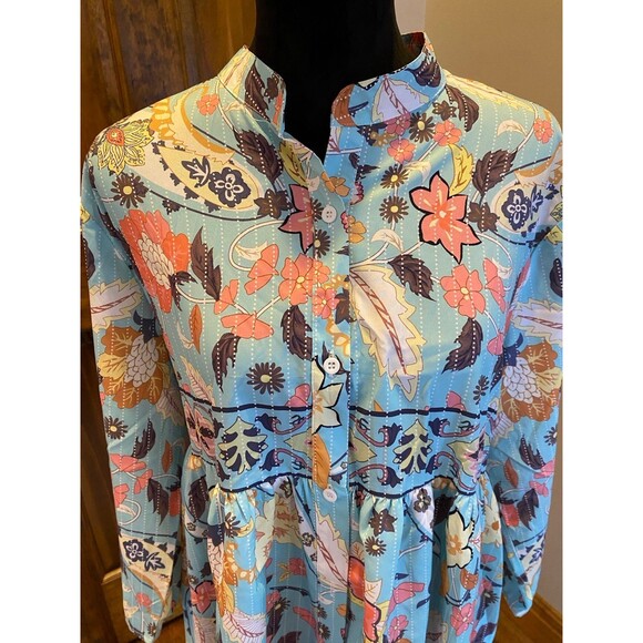 Womens Blouse Plus Size 2XL Top Boho Button Down Hi Low Silky Feel Peasant - Picture 3 of 12